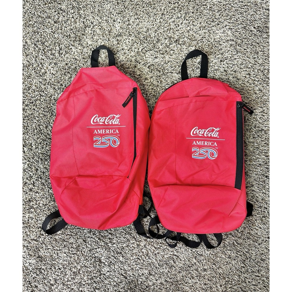 2 Coca-Cola America 250 Mini Nylon Backpacks Adjustable Lightweight Red